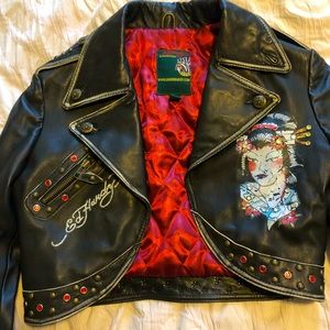 Leather Ed Hardy crop jacket